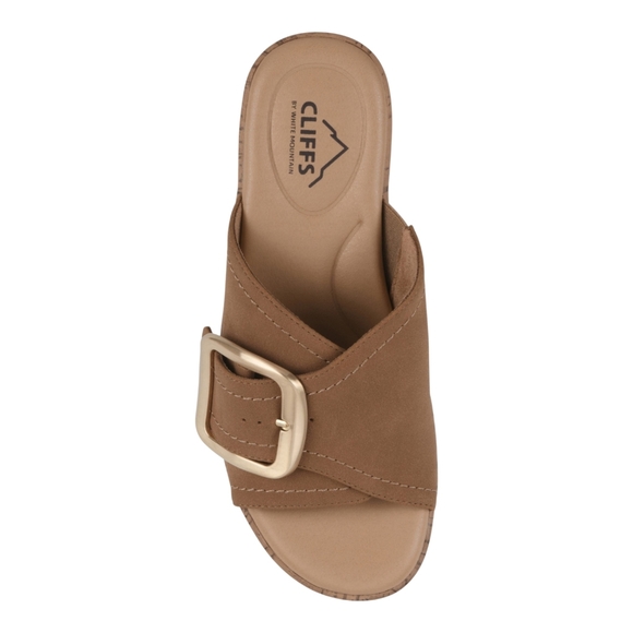 Cliffs by White Mountain Women's Tan Nubuck Slide Sandals - Picture 3 of 12